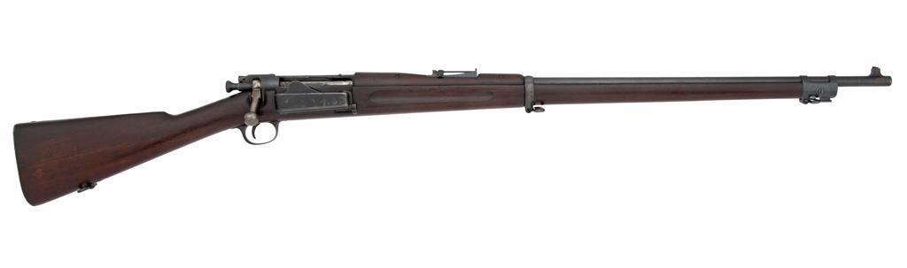 U.S. Model 1896 Springfield Rifle: .30-40 caliber, 30" barrel, S/N 48231. Model 1896 stock, rear barrel sight. Blue finish with walnut stock and handguard. **All metal still retains a lot of the original blue. The receiver has a ni
