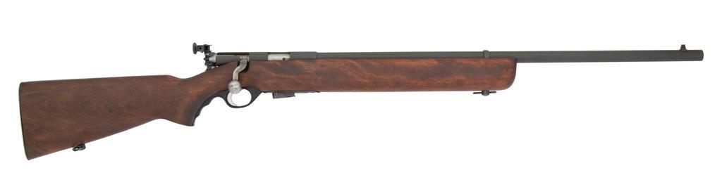 **U.S. Model 44 Mossberg Rifle: .22 caliber, 26" barrel, S/N 108242. U.S. Property marked on the receiver and barrel. No provision for rear barrel sight. Parkerized finish. Rear Mossberg receiver sight. Walnut stock with steel b