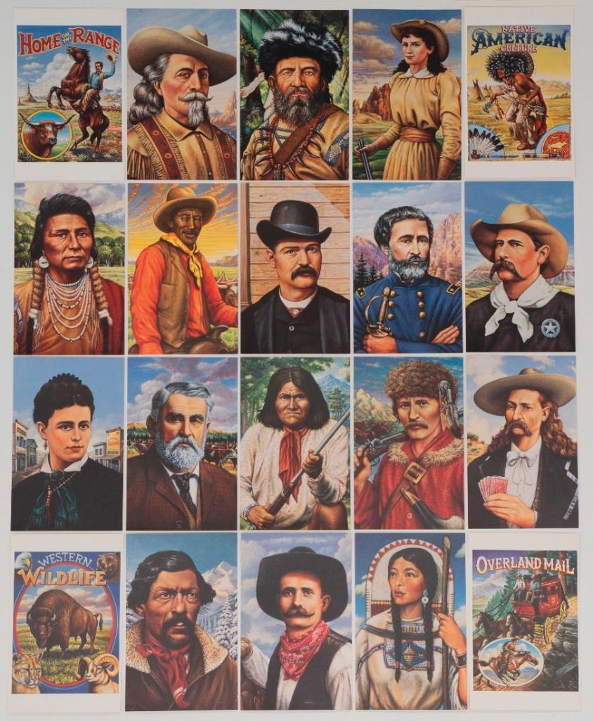 "Legends of the West" First Day Cover Postcards and Stamps, Including Bill Pickett Error Set: Lot includes twenty first day of issue covers of western heroes including Annie Oakley, Chief Joseph, William "Buffalo Bill" Cody, and Bill Picket. Postmarked October 18, 1994, Laramie, Wyoming. Inclu