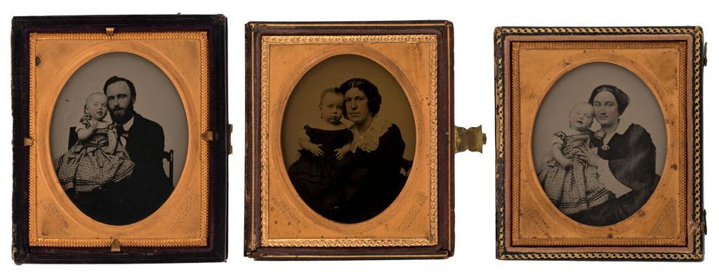 Ambrotypes of Identified Individuals: Three sixth plate ambrotypes depicting an identified baby being held by three individuals.