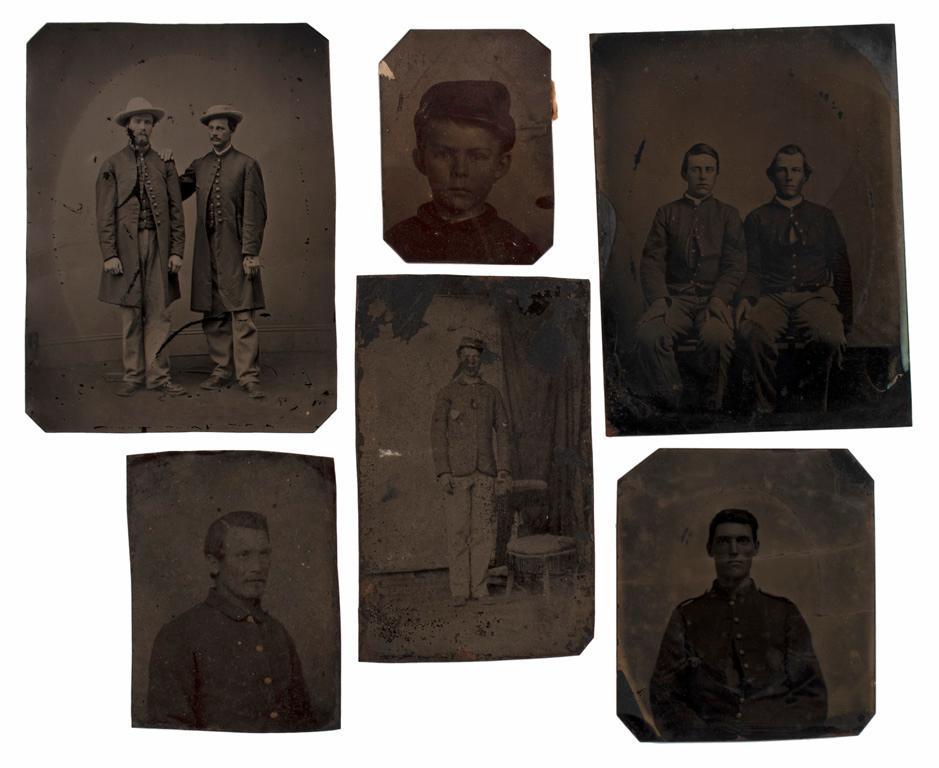 Tintypes of Soldiers in Uniform: Eleven tintypes of soldiers in uniform varying in size from sixteenth plate to cut quarter plate.