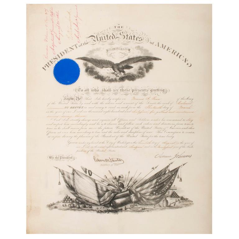 Brevet Colonel Appointment of Marcus Reno (1 of 1)