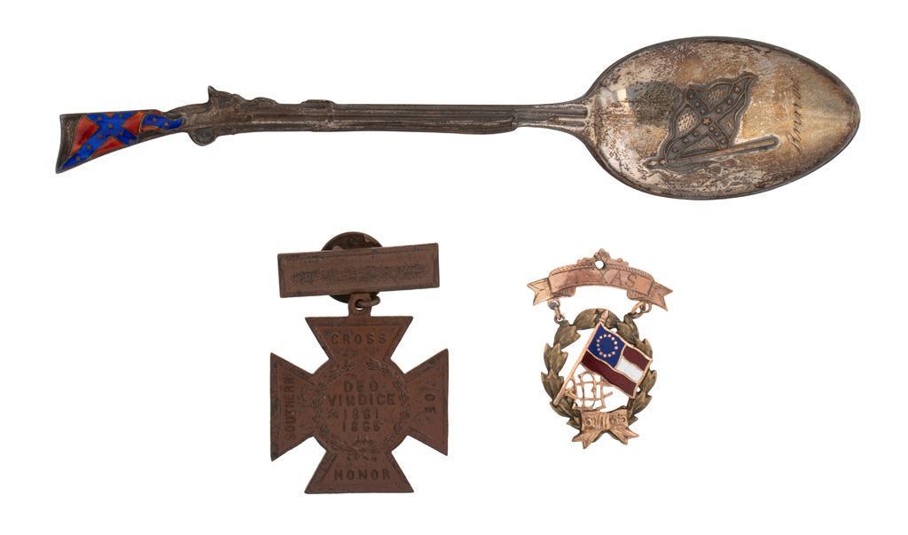 Lot of Daughters of the Confederacy and Confederate Memorabilia: Lot includes a selection of memorabilia pertaining to Confederate reunions and activities by the United Daughters of the Confederacy. Includes one Southern Cross of Honor, one Texas UDC badge, one ste
