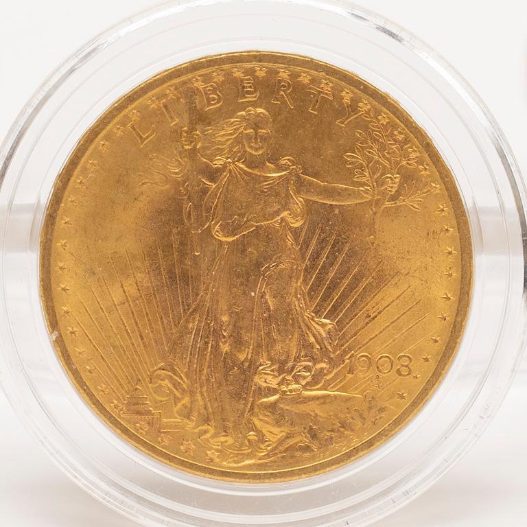 1908 United States Twenty Dollar Double Eagle Gold Coin (1 of 2)