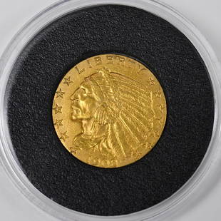 1908 United States Five Dollar Indian Head Gold Coin: A 1908 United States five dollar Indian Head gold coin marked B.L.P for Bela Lyon Pratt ungraded but very high quality