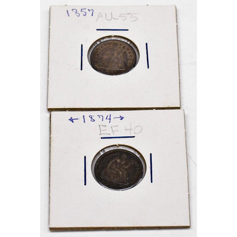 Two United States1857 & 1874 Liberty Seated Dimes (1 of 3)