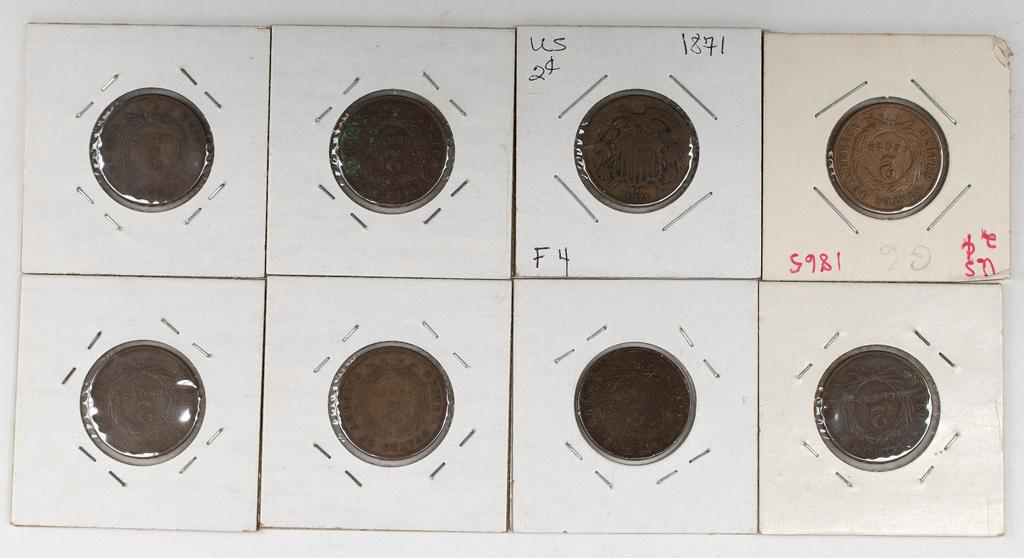 A Grouping of United States Two Cent Pieces of Various Years (1 of 2)
