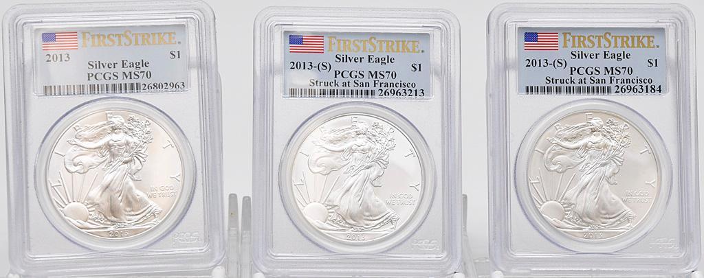 Three Graded 2013 Silver Walking Liberty One Dollar Coins (1 of 2)