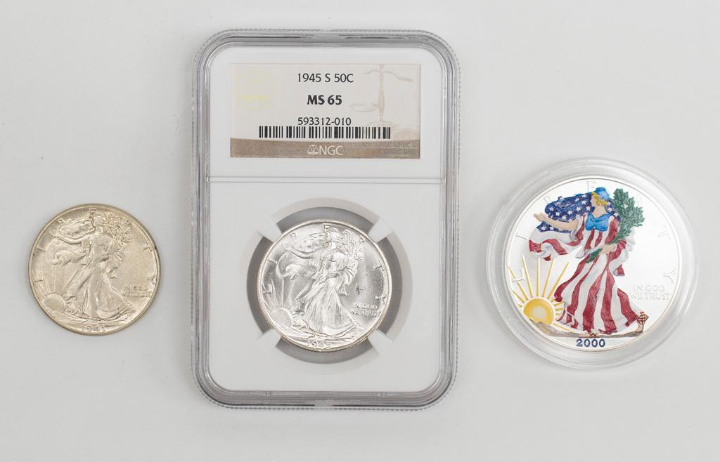 Three Various United States Walking Liberty Coins (1 of 2)