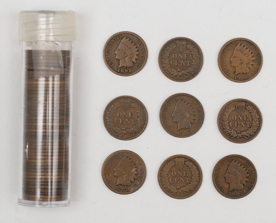 Group of 55 United States Indian Head Pennies: A group of 55 United States Indian Head pennies years 1880's-1910's ungraded in all conditions