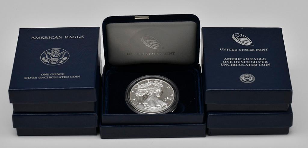 Five United States American Eagle Silver Dollar Coins (1 of 3)