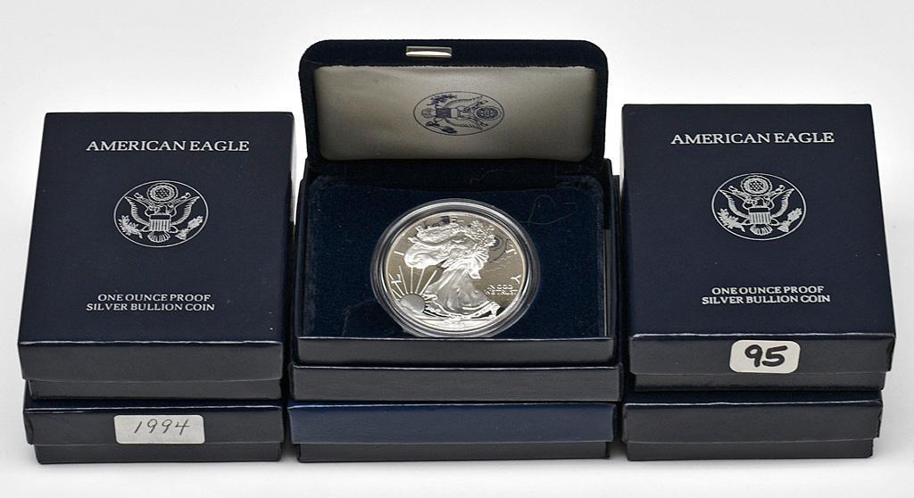 Six United States American Eagle Silver Dollar Coins (1 of 2)