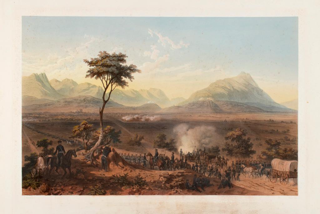 Capture of Monterey, 1851 Mexican-American War Lithograph: C. Nebel Fecit, Bayot lith, Image area: 11 x 16.75; overall sheet size trimmed to 15.25 x 21.25. One of 12 lithographs from Kendall's 1851 "The War Between the United States and Mexico Illustrated. Em