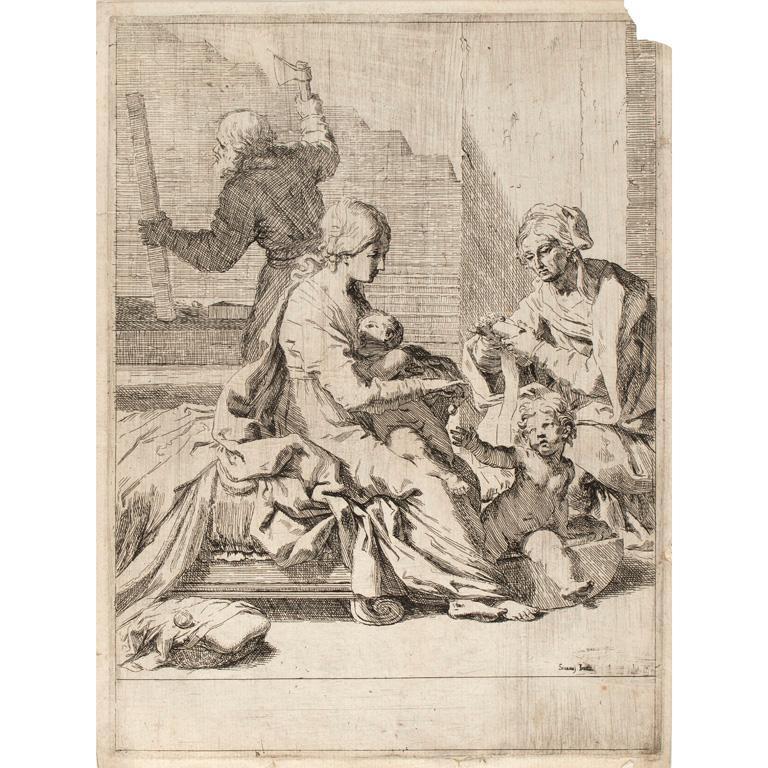 Etching by Elisabetta Sirani (1638-1665): The Holy Family With Saint Elizabeth And Infant Saint John The Baptist etching on paper Elisabetta Sirani (1638-1665) 12 x 9 inches (paper) unframed Overall good condition. Overall expected wear to pa