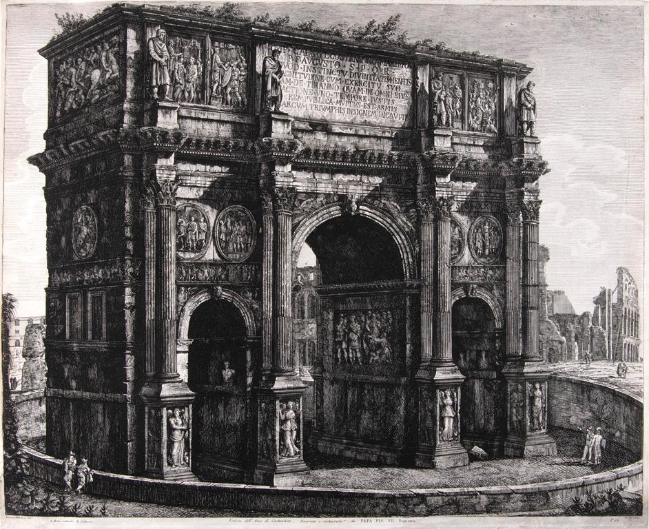 Large Etching by Luigi Rossini (Italian, 1790-1857) of Veduta Dell Arco di Costantino (1 of 3)