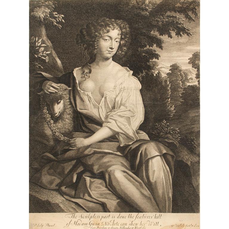 18th &19th Century Continental Figural Engravings: G. Valck the sculpters part is done the features hitt of madam Gwin, no arte can shew her Witt G. Valck sculp. P. Lely pinxit. 13.5 x 10 inches (paper) unframed Le Fumeur F. Lefman sculp Vetten pinx. 