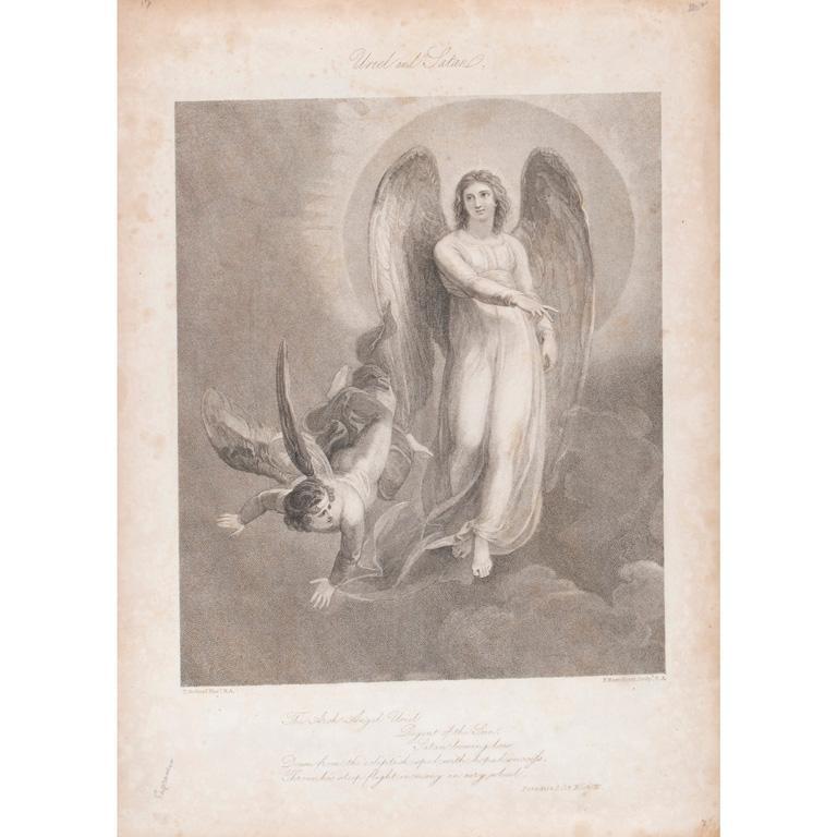 5 Religious Engravings by Thomas Stothard and Francesco Bartolozzi (1727-1815): Pandemonioum, The Gate of Heaven, Faery Elves, Satan, Uriel and Satan Paradise Lost Book III engravings on paper Thomas Stothard pinx Francesco Bartolozzi sculp 9.5 x 15.5 inches (plate) 13.5 x 18.75