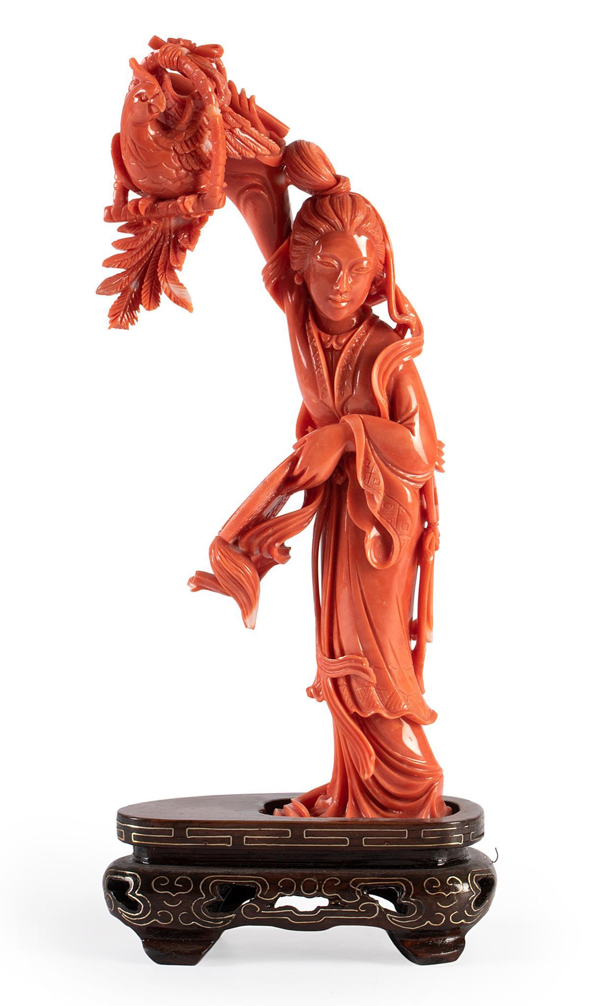 A Very Fine Chinese Coral Guanyin Carving (1 of 5)