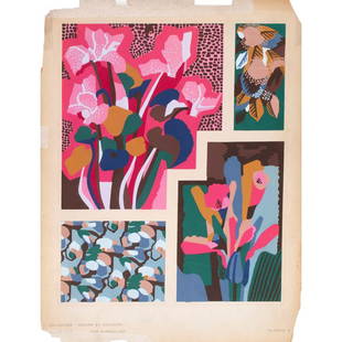 Decors Et Couleurs Planche 8 Jean Burkhalter: Plate 8 decors et couleurs album 2 No.2 stencil/pochoir on original paperboard signed and titled l.l. 15.5 x 12.25 inches (paper) unframed Overall good condition. Stain and wear to perimeter paper edg