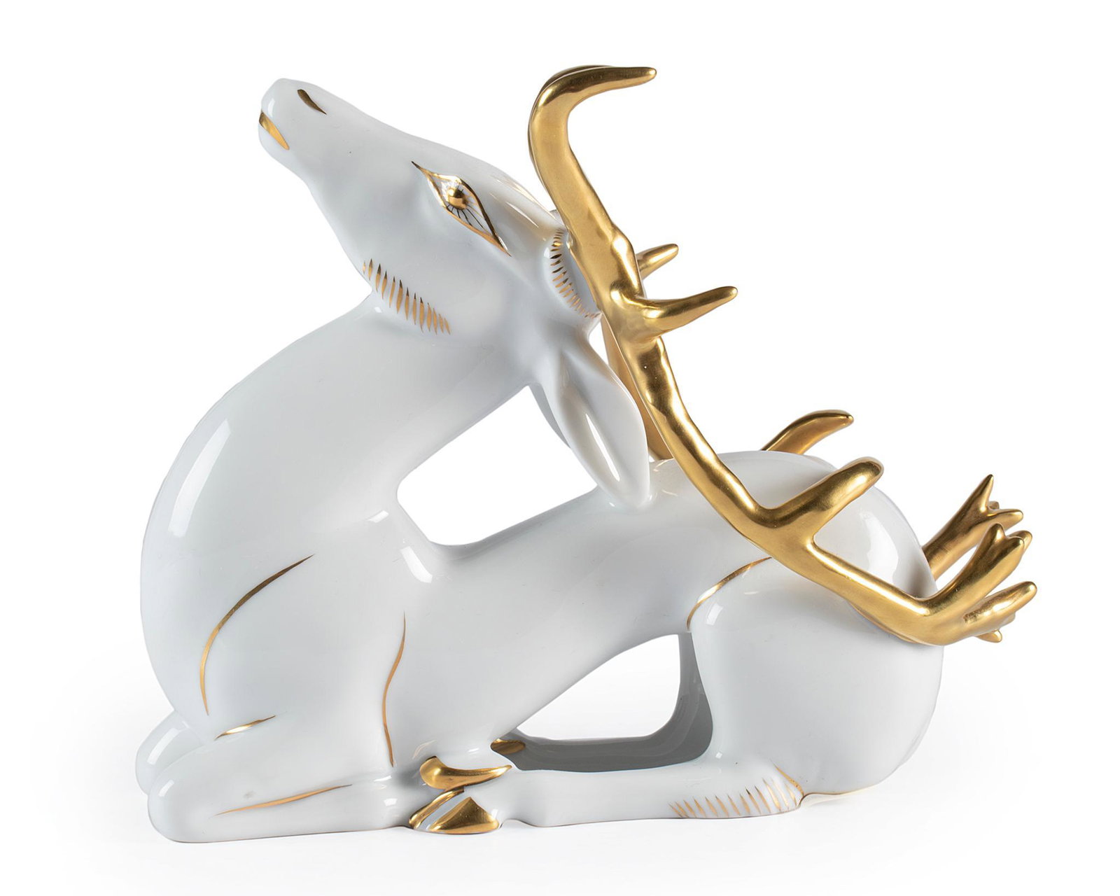 A Herend Porcelain Seated Deer (1 of 3)