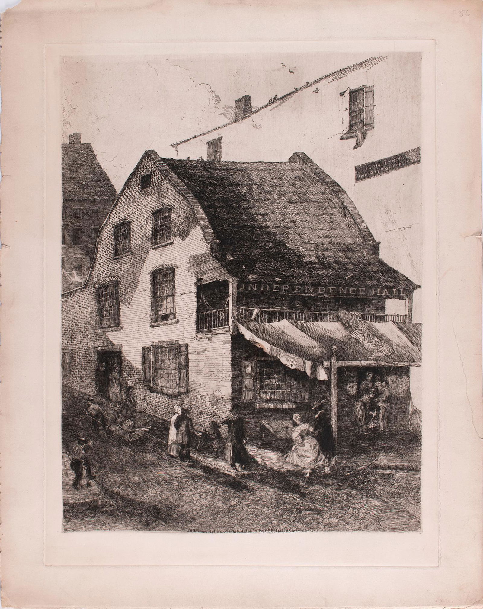 Independence Hall etching on paper signed l.l. Pennsylvania  April 23, 1854 17.25 x 13 inches (1 of 2)