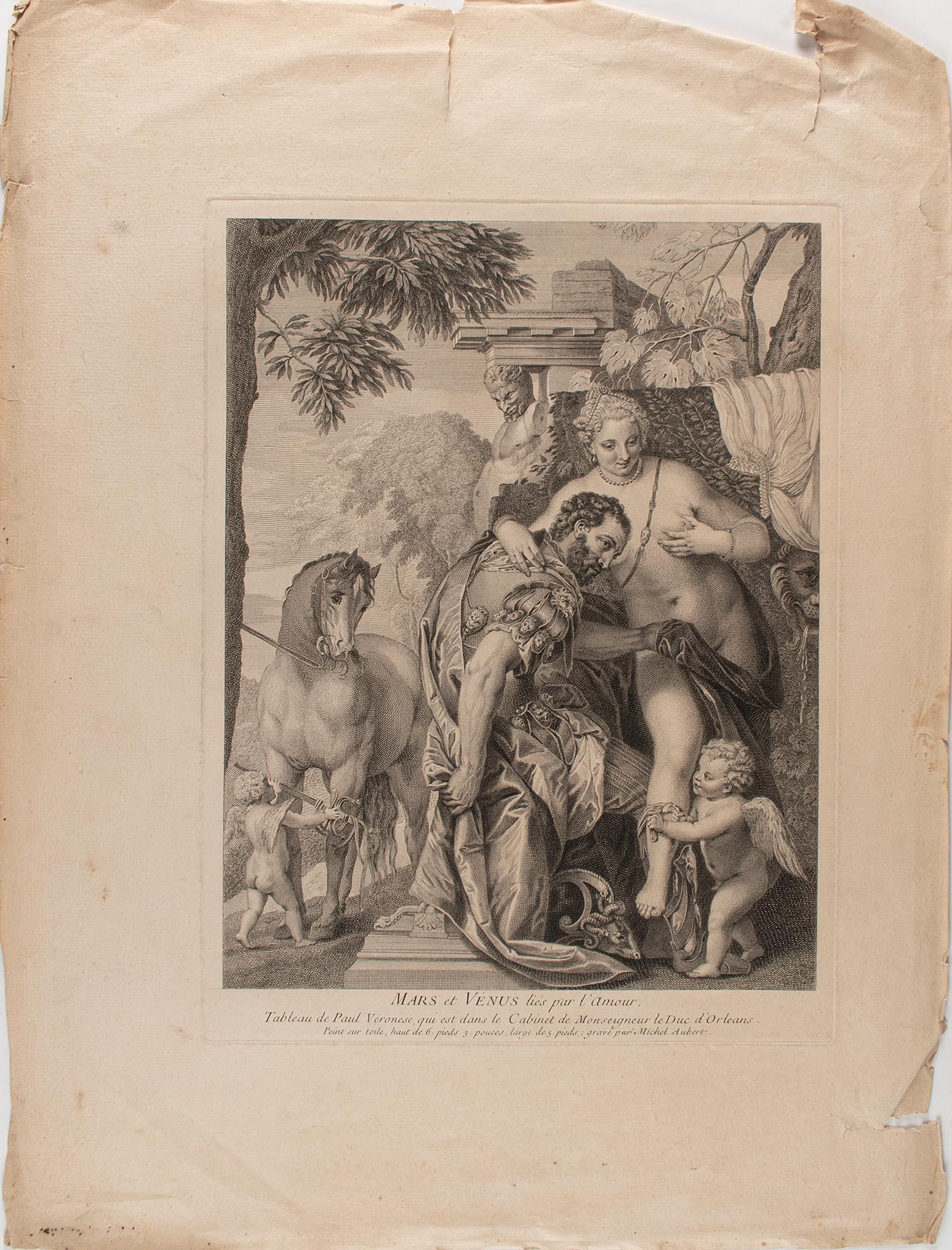 Mars et Venus Lies par l' Armour engraving on paper tableau de Paul Veronses cabinet de monseigneur (1 of 2)