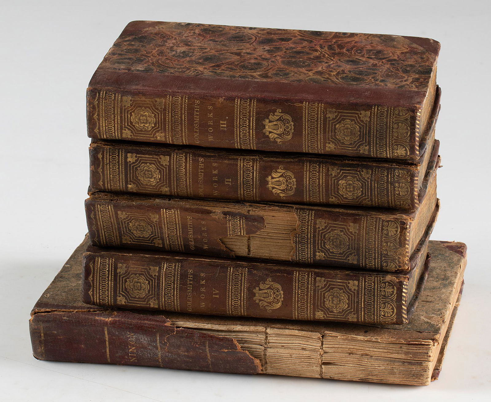 Popes Works (2 Volumes) Goldsmith's Works (4 Volumes) Ninon   Overall good to fair condition. (1 of 4)