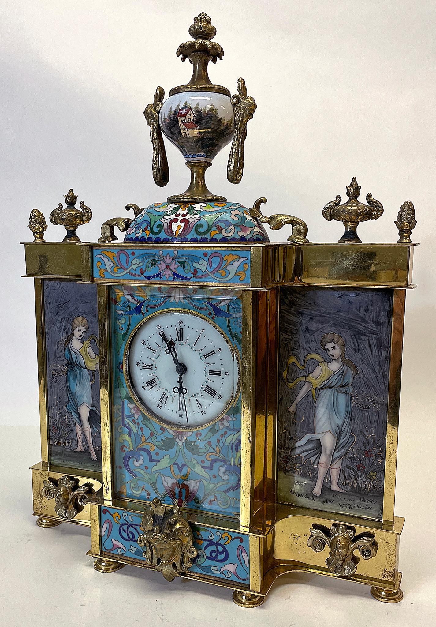 A Chinese Brass and Cloisonne Mantle Clock (1 of 4)