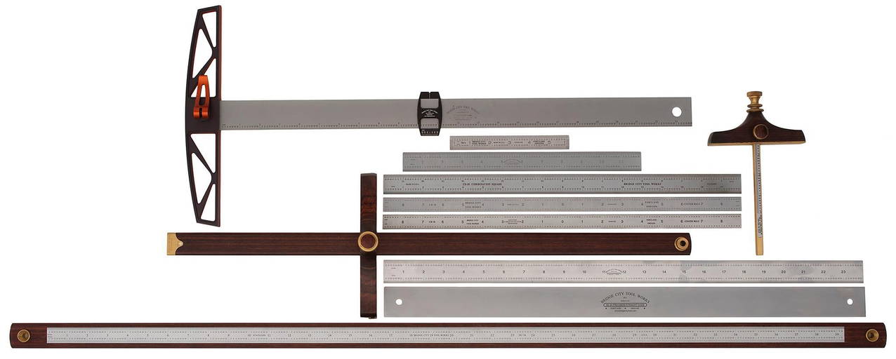 A Group Of Bridge City Tool Works Squares And Bench Rulers