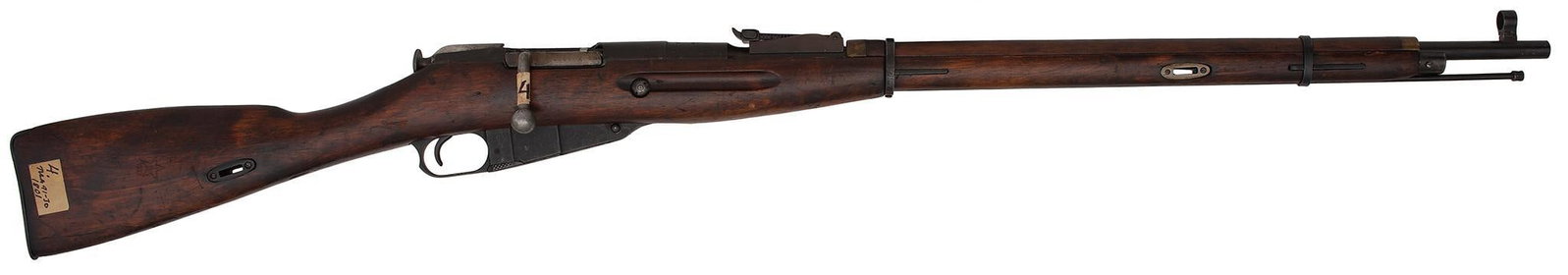 **Mosin-Nagant M91/30 Pre WW 1 Tula Arsenal Sniper Rifle: 7.62 X 54R Caliber, 28" barrel, S/N 1801. Top of the barrel marked with proof marks and large "Star" and dated "1938". The left side of the receiver with original scope mounts. The bolt is curved and 