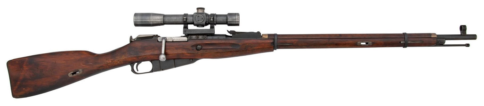**Russian Mosin-Nagant M91/30 Pem Sniper: 7.62 X 54R Caliber, 30" barrel length, S/N 5314. Blue finish with wood stock and handguard. Mounted with original sniper scope indluding the mounts. Tula Arsenal 1940, scope marked "1939." Scope numbe