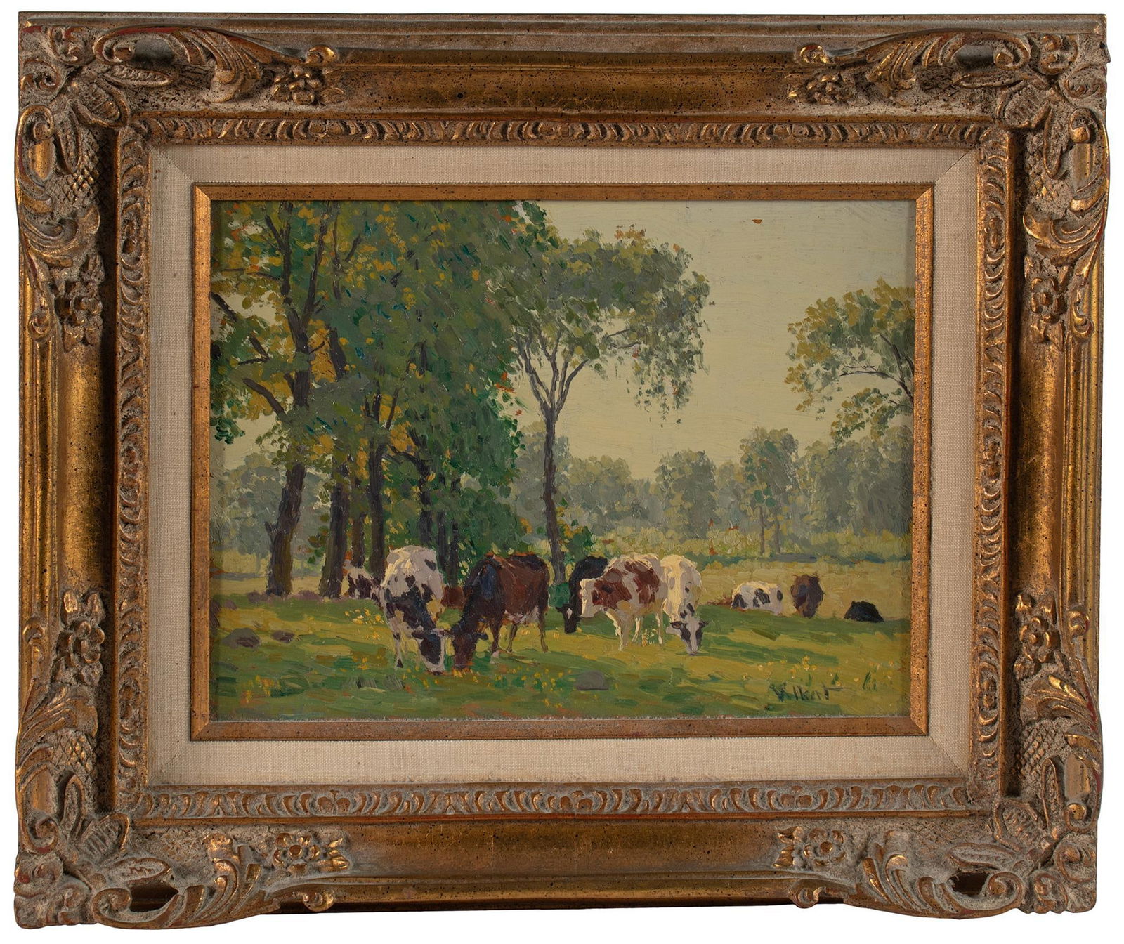 Landscape Oil on Board with Cows by Edward Volkert (Ohio,1871-1935) (1 of 3)