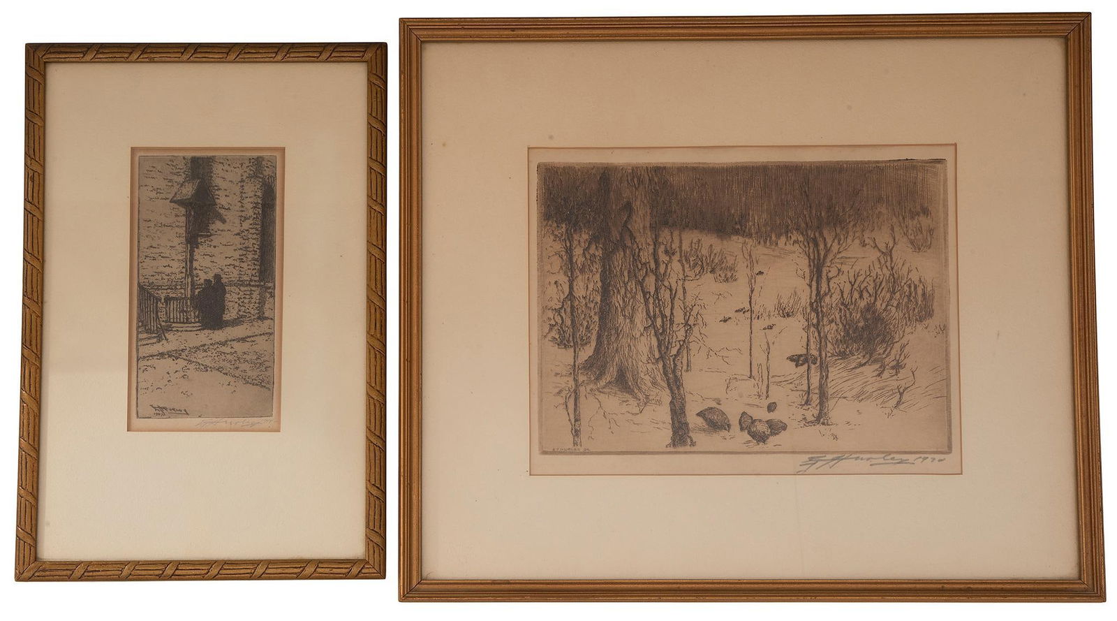 Two E.T.Hurley (Rookwood) Etchings (1 of 3)