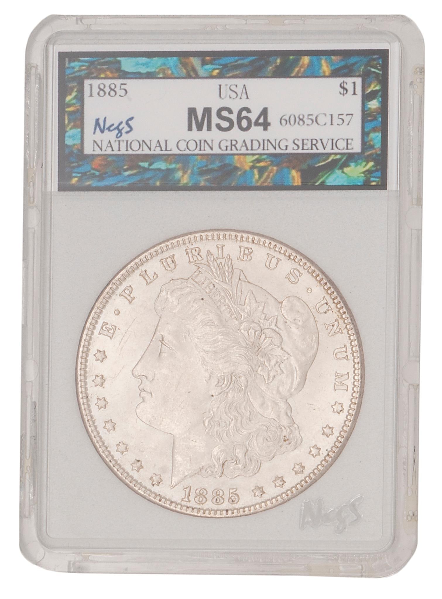 An 1885 MS64 United States Silver Morgan Dollar Coin (1 of 2)