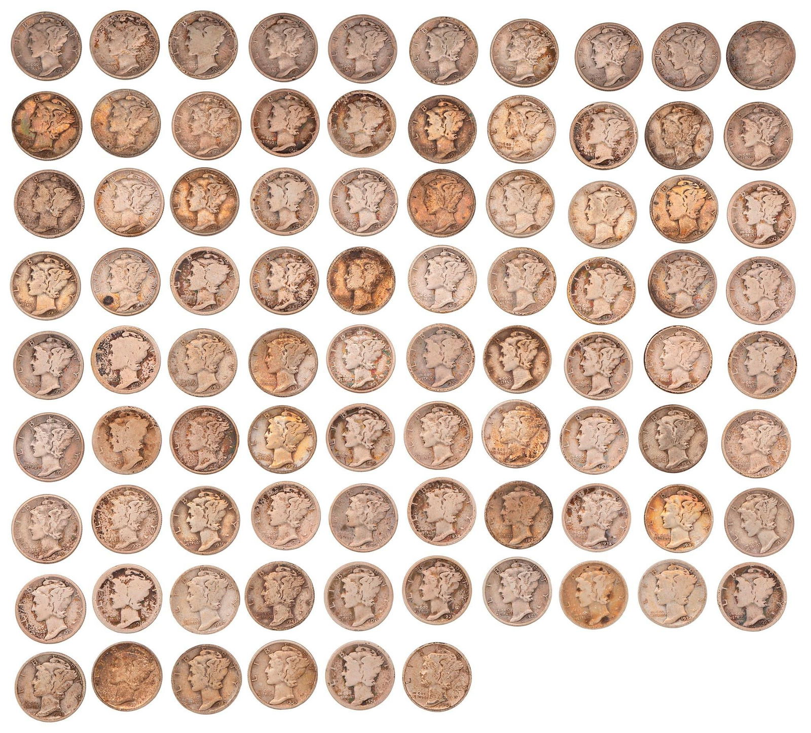 A Grouping of 86 United States Mercury Dimes (1 of 2)