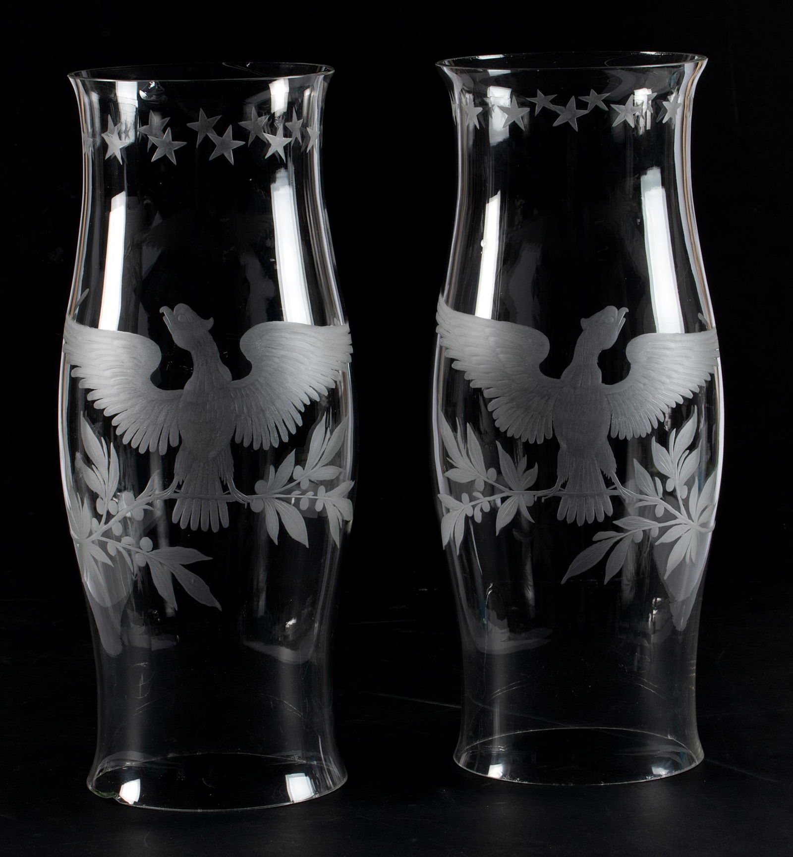 A Pair of American Eagle Etched Glass Hurricane Shades (1 of 2)