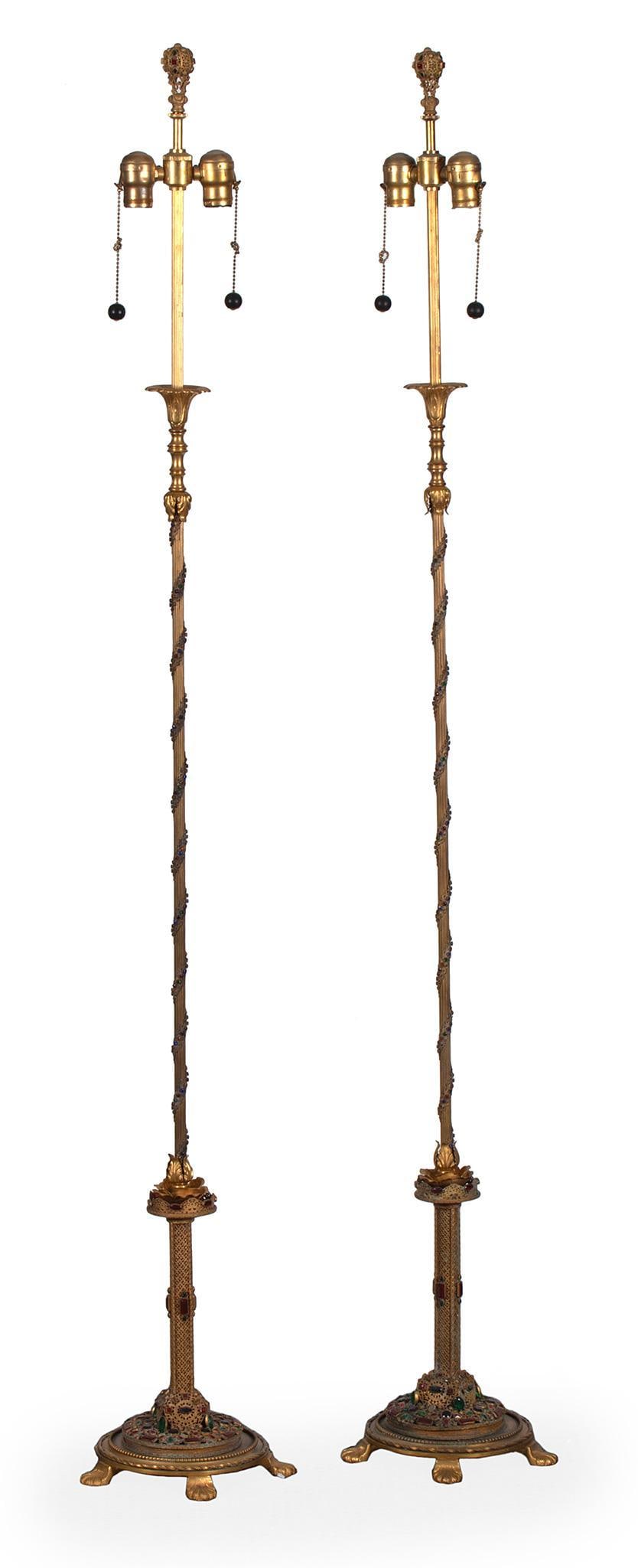 A Pair of Victorian Gilt Bronze Jeweled Floor Lamps (1 of 1)