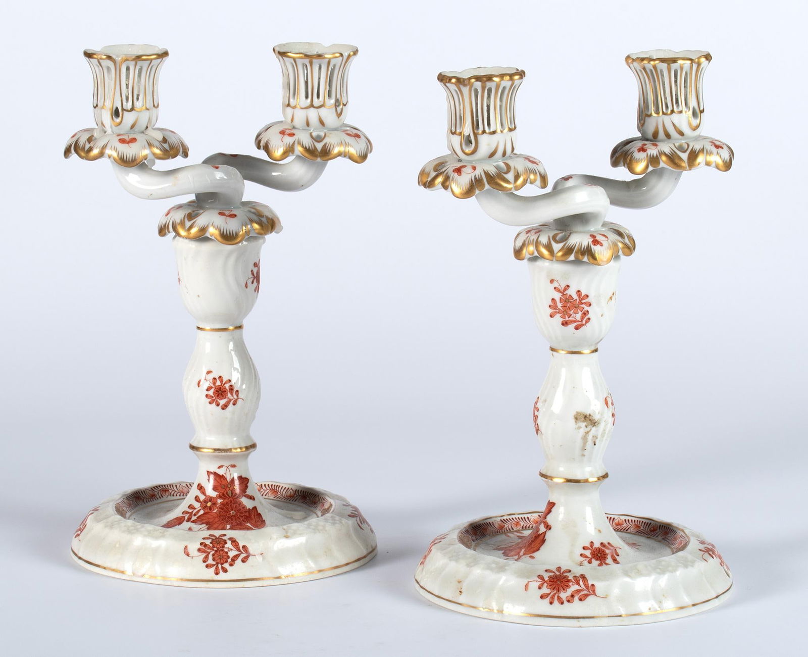 A Pair of Antique Herend Chinese Bouquet Candlesticks (1 of 1)