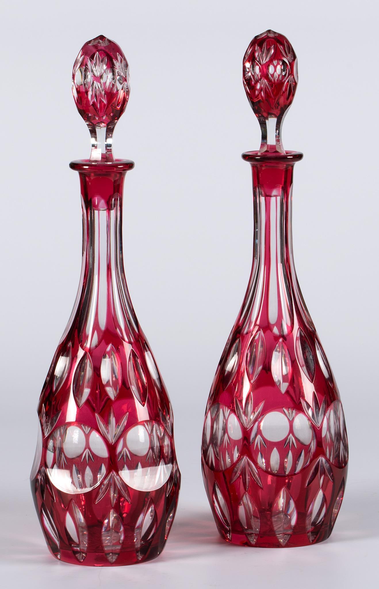 A Pair of Bohemian Cut Cranberry Glass Decanters (1 of 2)