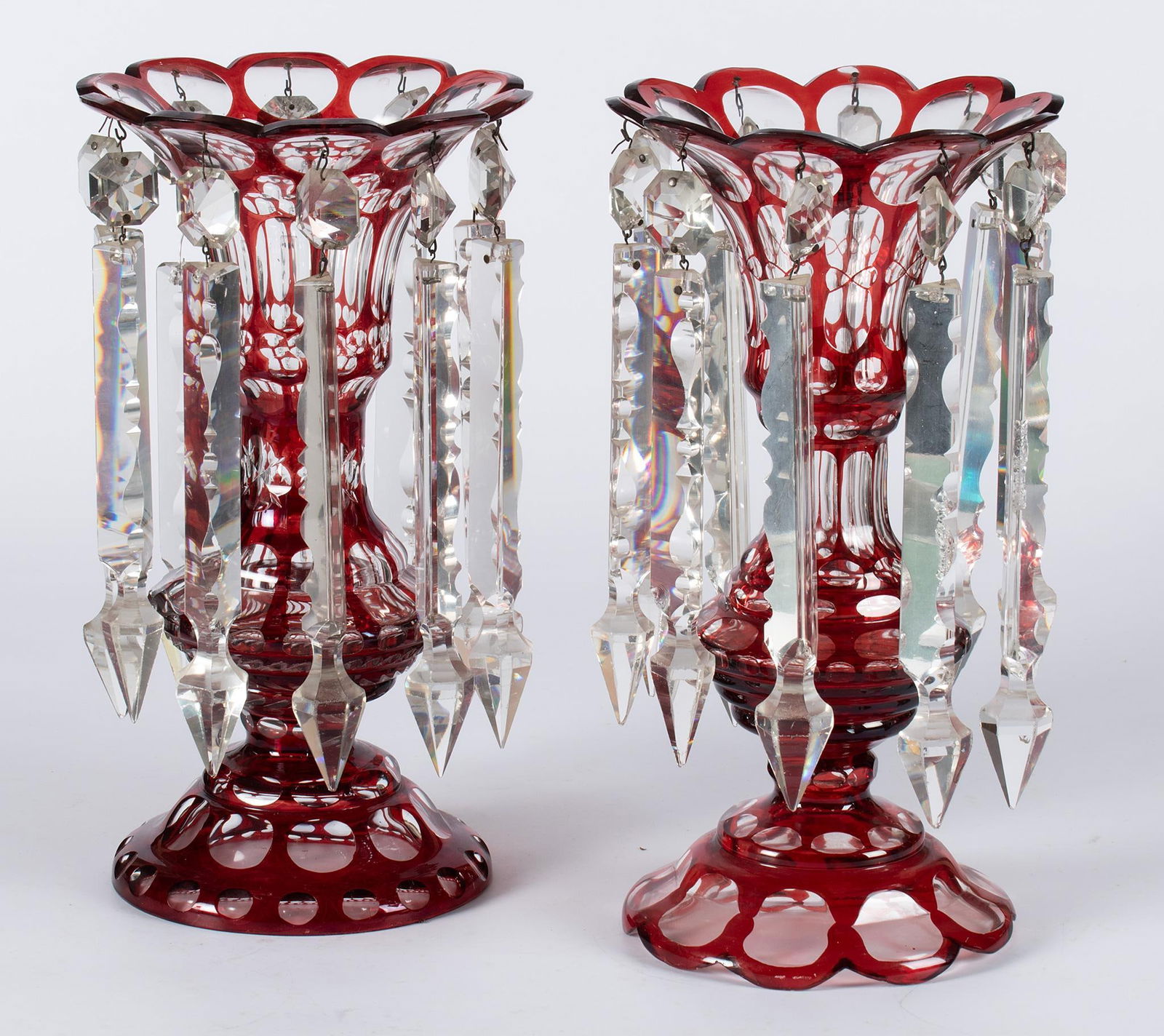 Two Bohemian Cranberry Glass Lusters (1 of 3)