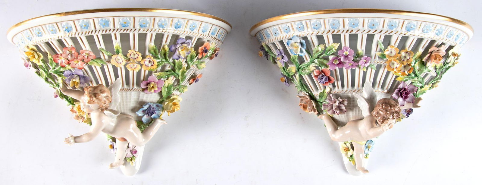 A Pair of Dresden Figural Porcelain Wall Bracket Shelves (1 of 4)
