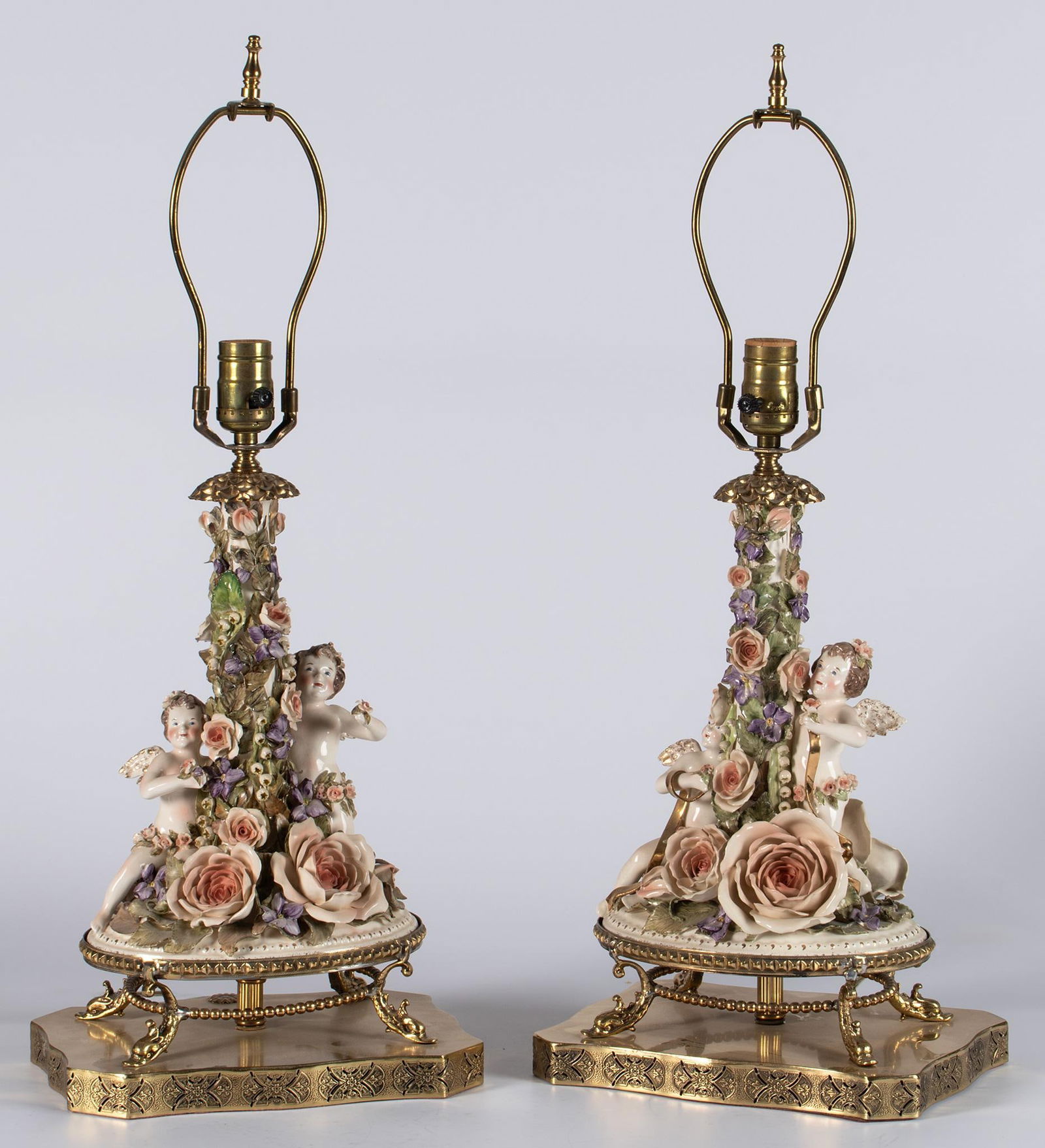 Pair of 19th Century German Painted Porcelain Lamps (1 of 3)