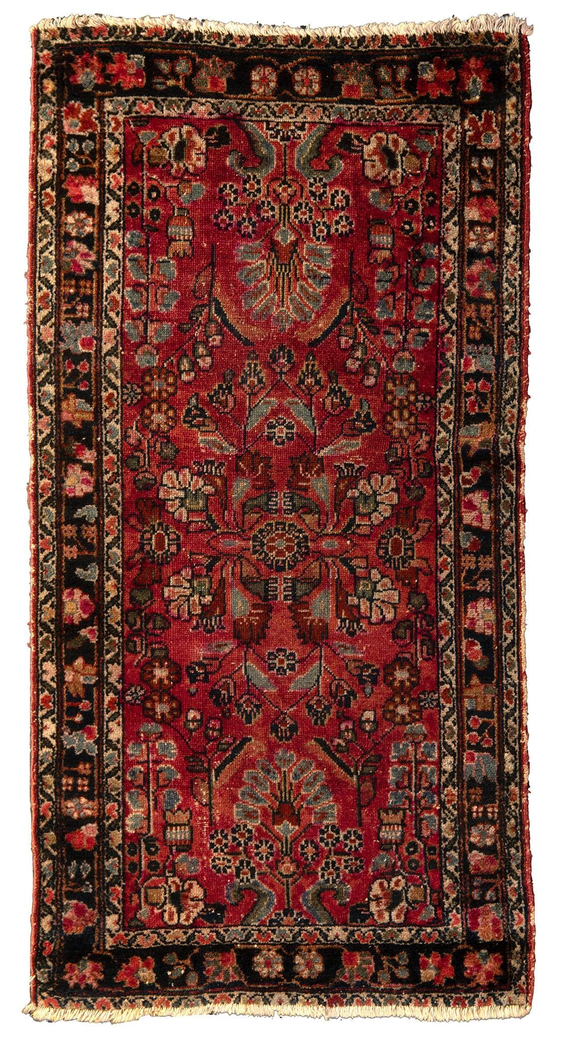 Lilihan Area Rug: Iran, 20th century. 51 x 29 inches. Overall good condition. Fading throughtout.
