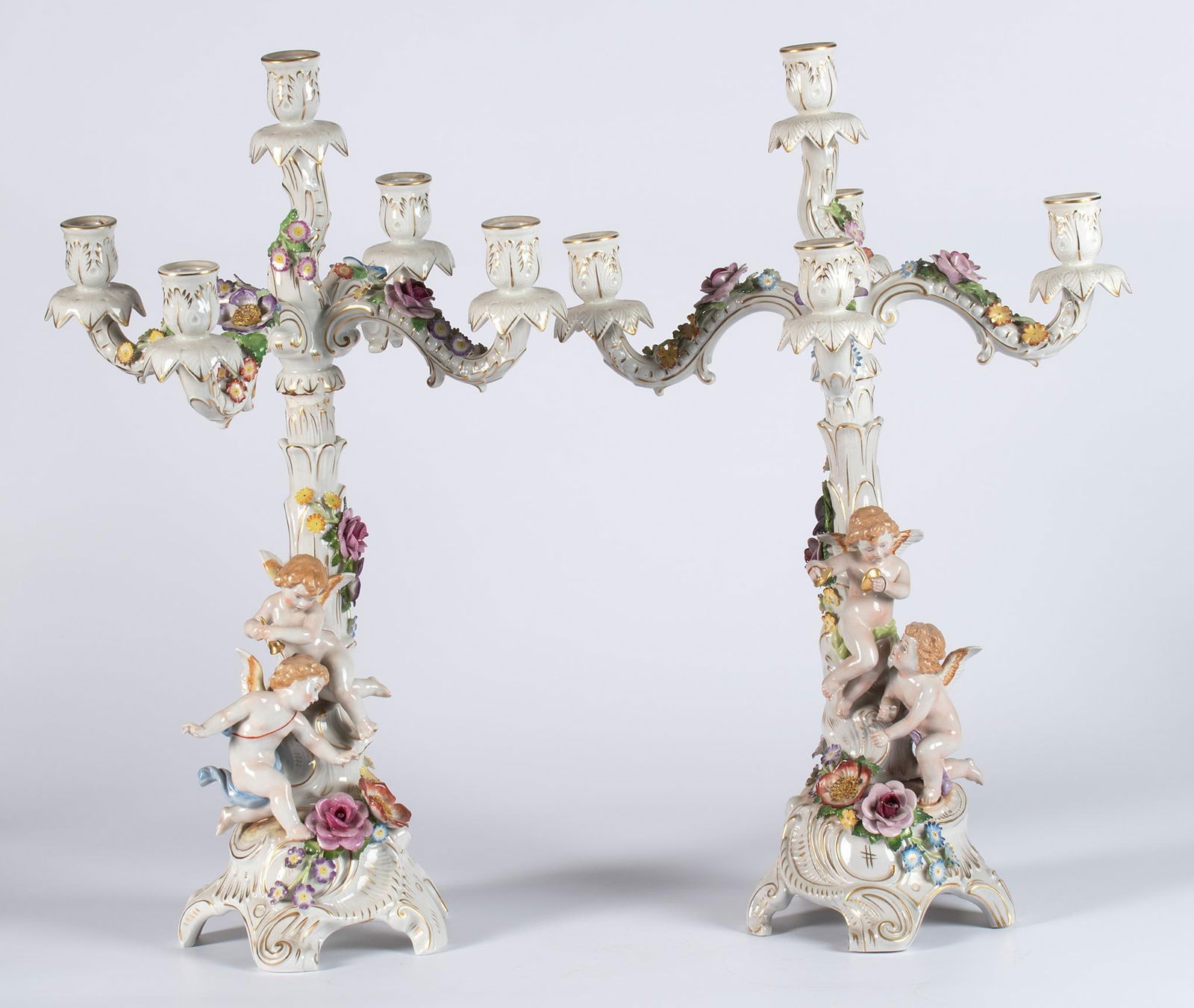 A Pair of Large Schierholz Hand Painted Porcelain Candelabras (1 of 5)