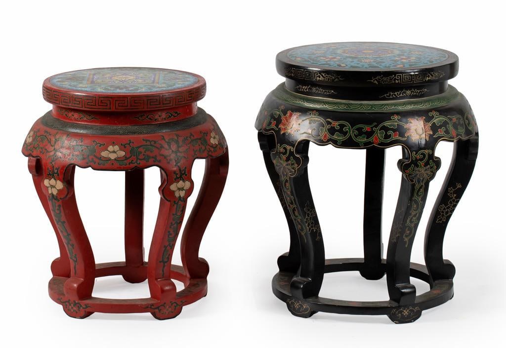 Two Chinese Lacquered and Cloisonne Stools (1 of 2)