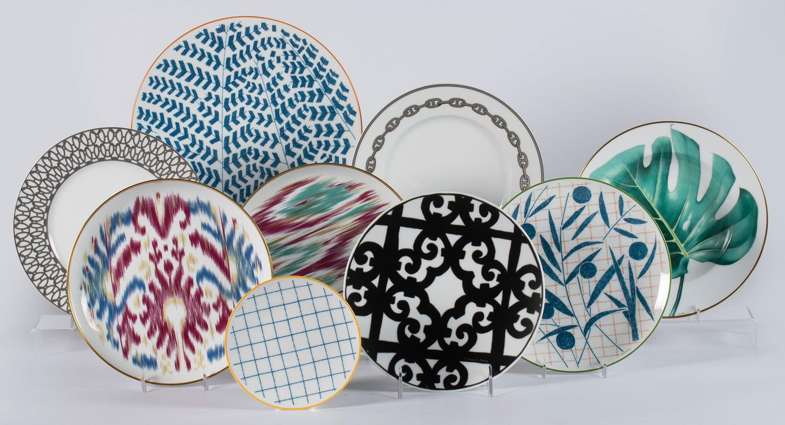 A Grouping of Various Pattern Hermes Dinner Plates (1 of 6)