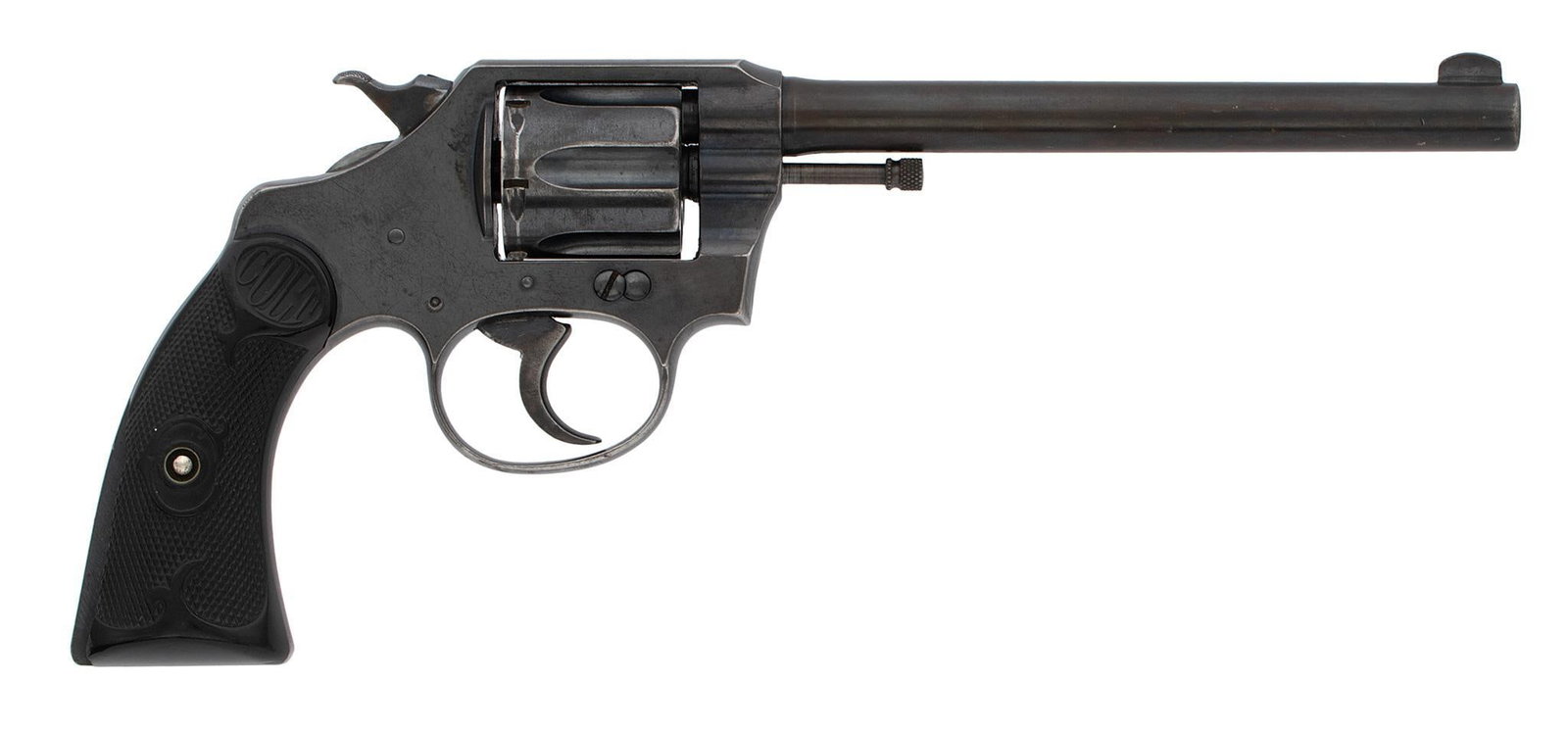 **Colt Police Postive Revolver: .32 Caliber, 6" Barrel, SN: 202611E. Colt Police Positive 6-Shot blued revolver. ***Finish has dulled to a brown patina in spots with some silvering around the edges and light surface scratches. Both 
