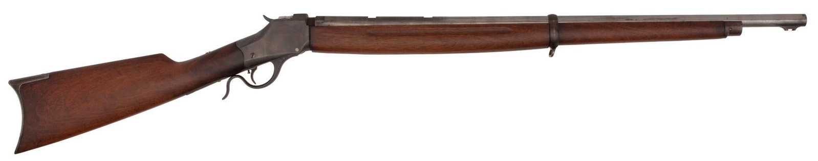 Winchester High Wall Single Shot Rifle (Antique): 22 Long rifle, 28" round barrel, early flat side action, with a Winder front end. Overall good. Some great parts.
