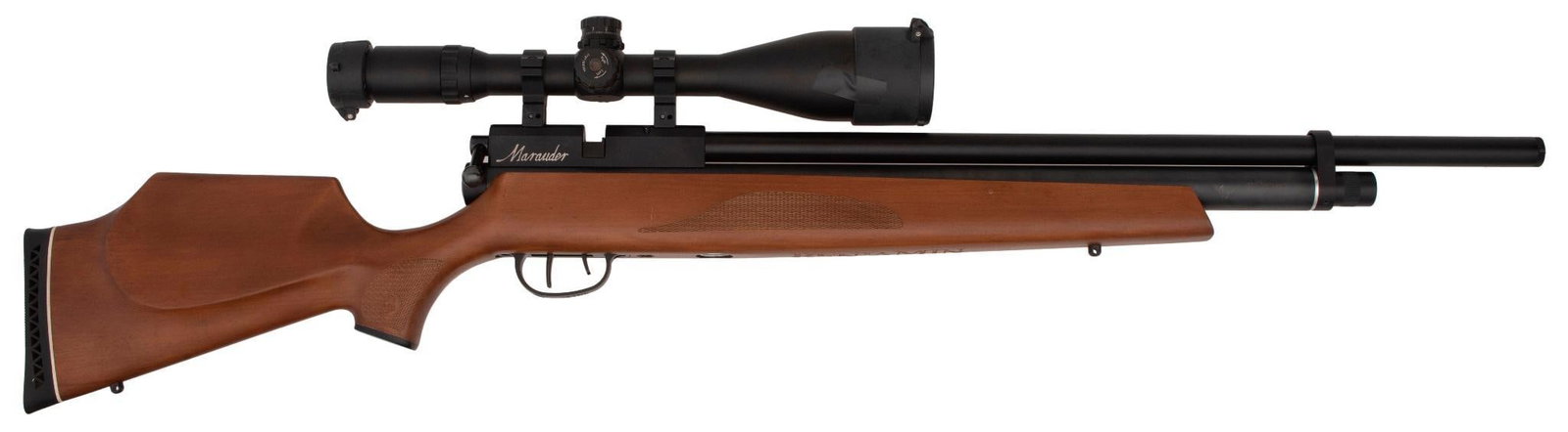 Benjamin Model BP Air Rifle With Center Point 3 X 16 Scope: .177 caliber, 26" barrel, Black finish with walnut stock. Like new condition.