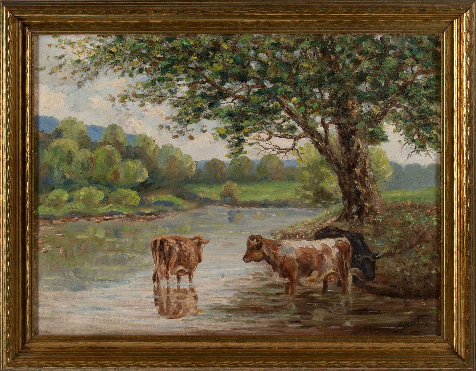Impressionist Oil Landscape with Cows Signed A. Bergen (1 of 3)